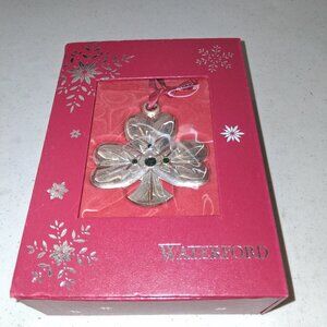 Waterford 2014 Silver Plated Shamrock Ornament Green Crystals